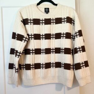 NWOT Cream and Brown Checkered Sweater